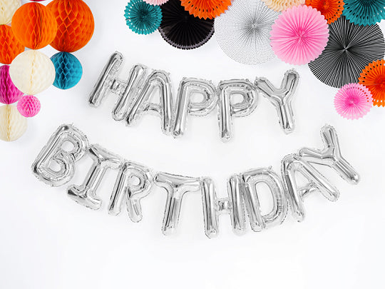 Silver Foil Happy Birthday Balloon Garland