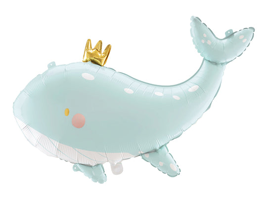 31” Sky Blue Whale with Crown Foil Balloon