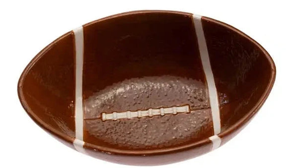  brown ceramic football-shaped bowls on a white background
