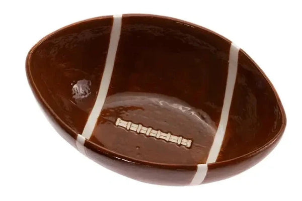 brown ceramic football-shaped bowls on a white background