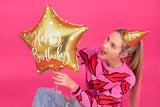 16” Gold Star, Happy Birthday Foil Balloon