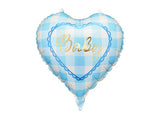 18” Light Blue Gingham Heart “Baby” Foil Balloon