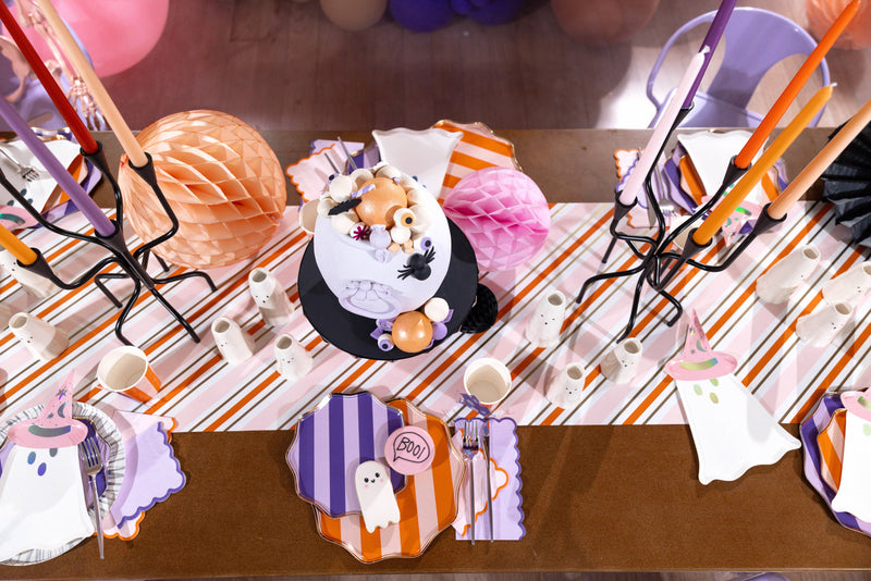 Pink, Orange & Purple Spooky Stripes Dinner Paper Plates