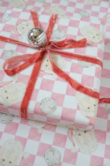 Disco Santa Claus Pink Checker Gift Wrap