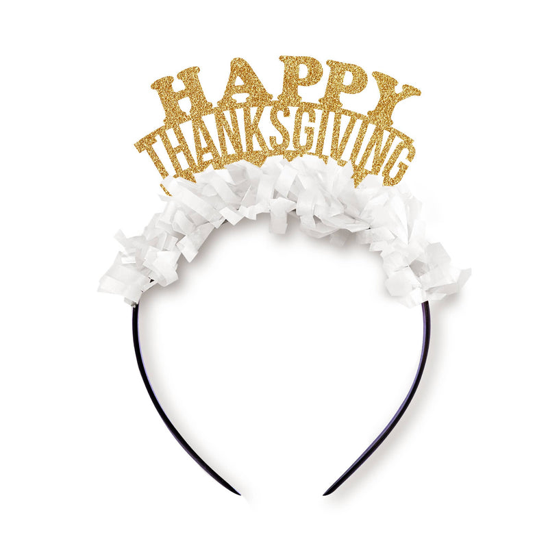 Happy Thanksgiving Holiday Party Fall Headband Crown: GOLD/WHITE