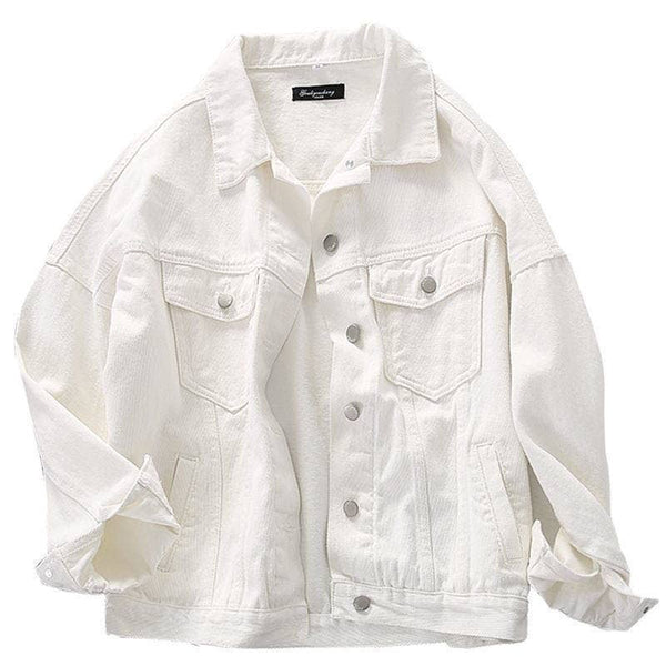 Oversized Vintage White Denim Jacket: WHITE / S
