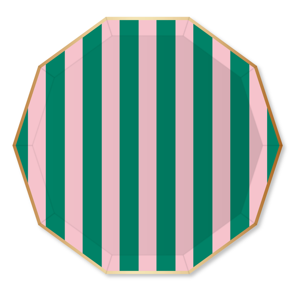 PINK & GREEN SIGNATURE CABANA STRIPE LARGE PLATES