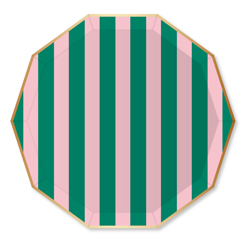 PINK & GREEN SIGNATURE CABANA STRIPE LARGE PLATES