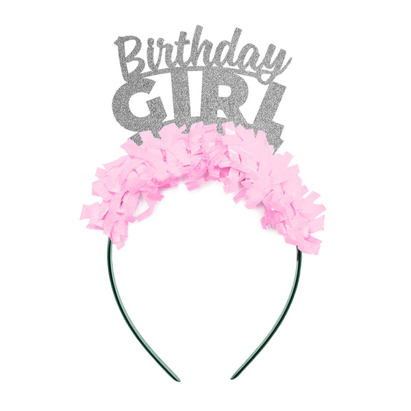 Birthday Girl Party Headband Crown for Kids or Adult: Silver/Light PInk