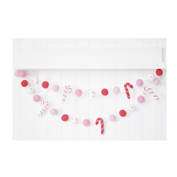Pink and Red Felt Candy Cane Garland: 6 feet