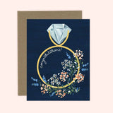 Navy Floral Congratulations Ring Engagement Card: White