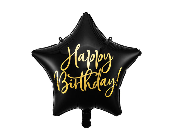 Black Star, Gold Happy Birthday Foil Balloon