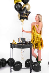 Black Star, Gold Happy Birthday Foil Balloon