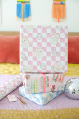 Disco Santa Claus Pink Checker Gift Wrap