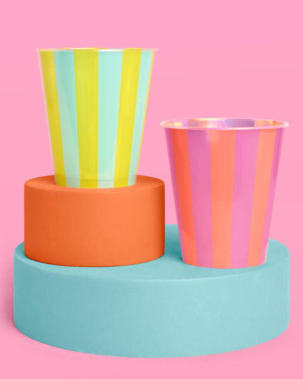 Pool Party Cups - 16 plastic cups, summer, kids, pink, blue