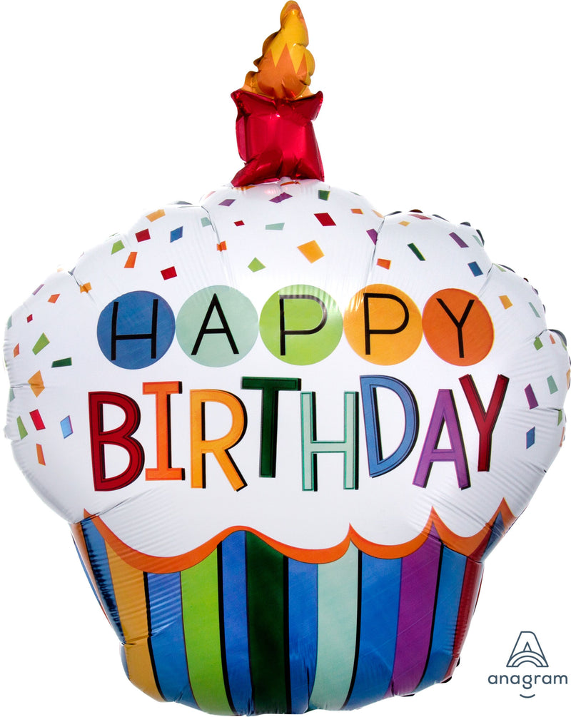 SuperShape Rainbow Birthday Cupcake - 36” Balloon