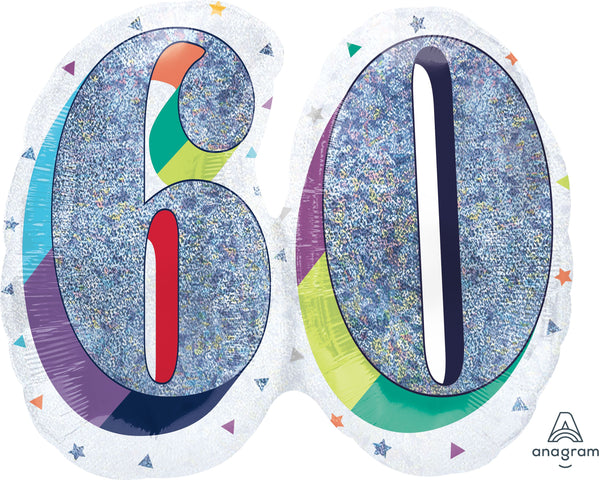 26” SuperShape Holographic “60th” Birthday Balloon