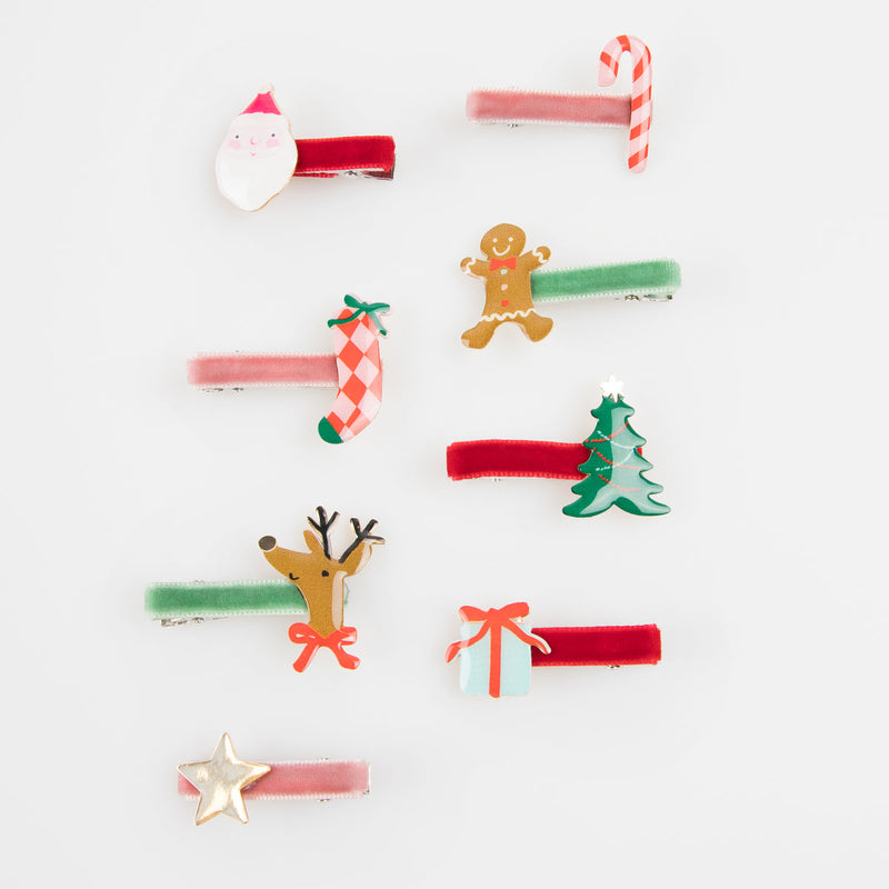 Jolly Christmas Hair Clips (x 8)