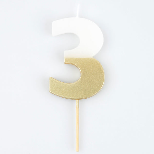 3 - Gold Dipped Number Candles