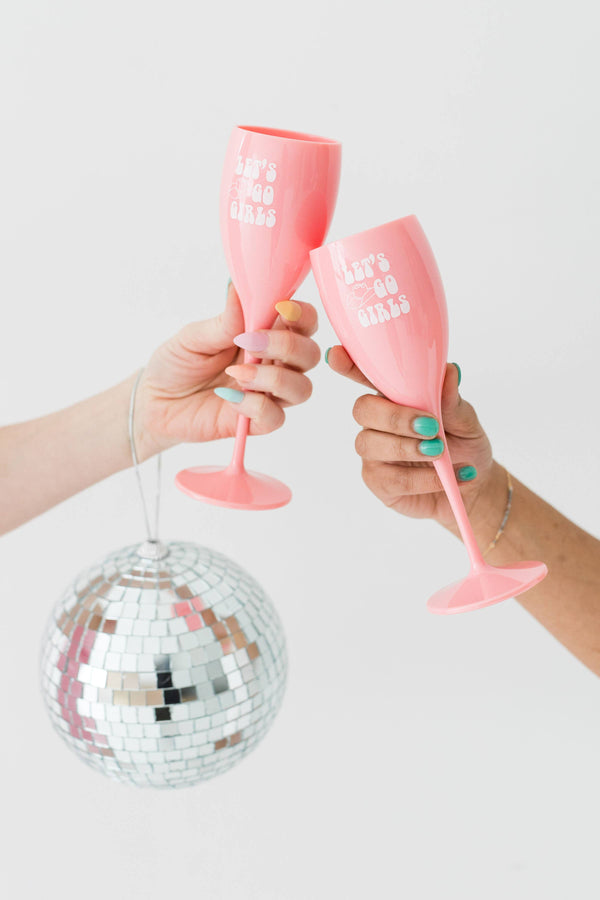 Let’s Go Girls Pink Champagne Flute, Pink Disco Cowgirl