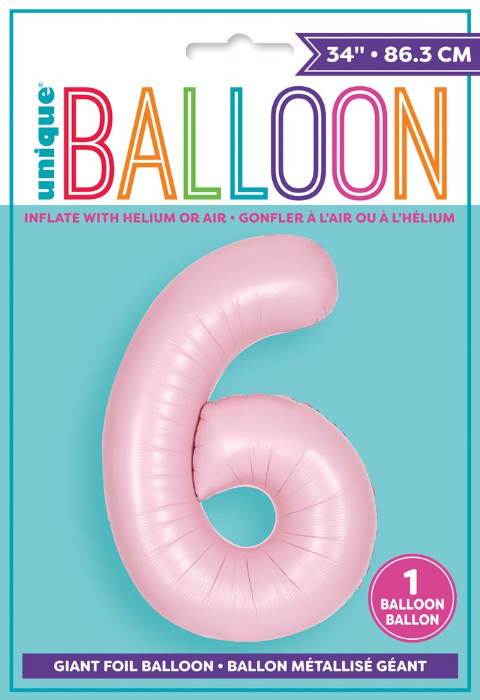 Jumbo Foil Number Balloon 34in Matte Pastel Pink 6