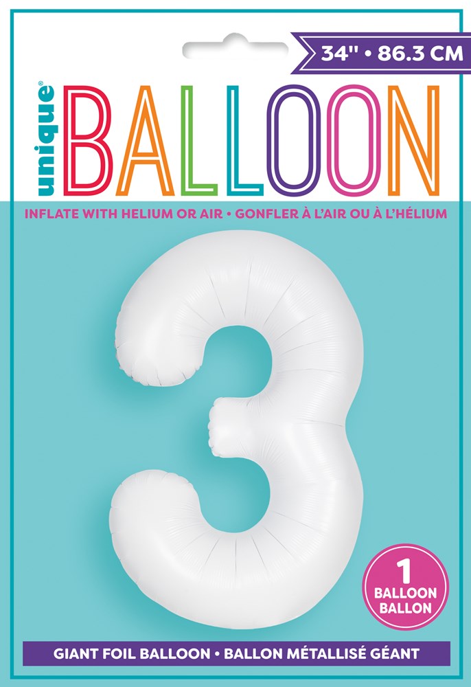 Jumbo Foil Number Balloon 34in Matte White 3