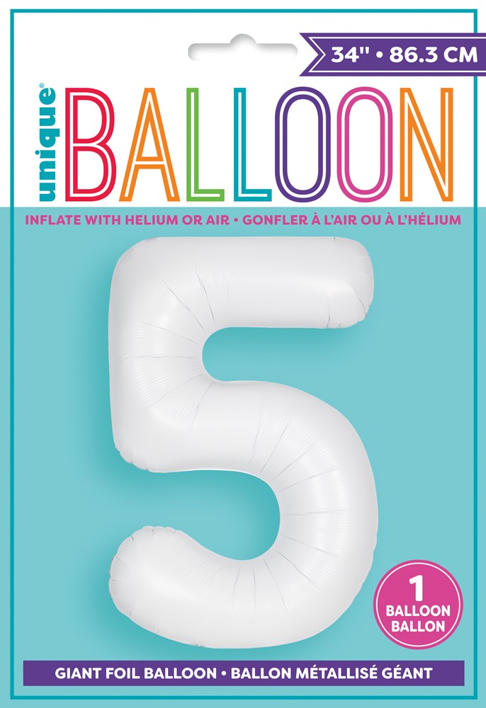 Jumbo Foil Number Balloon 34in Matte White 5