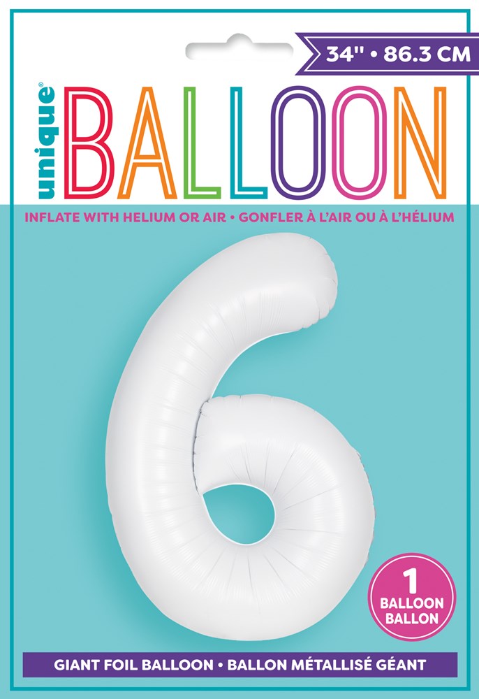 Jumbo Foil Number Balloon 34in Matte White 6