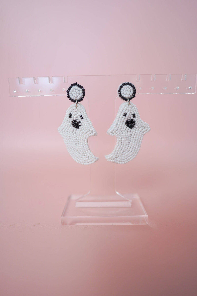 Beaded Ghost Halloween Statements Earrings, Beaded Earrings, Halloween Earrings, Ghost Earrings