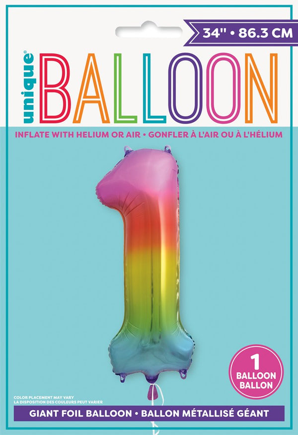 Jumbo Foil Number Balloon 34in Rainbow - 1