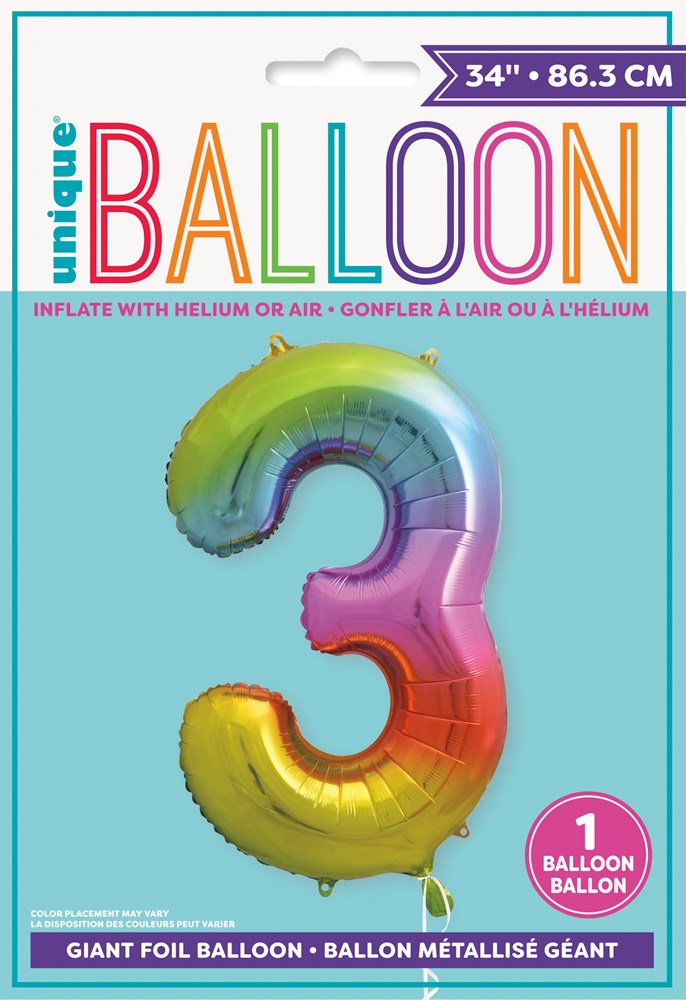 Jumbo Foil Number Balloon 34in Rainbow - 3