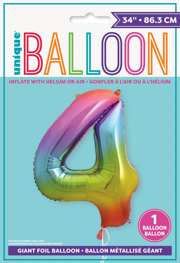 Jumbo Foil Number Balloon 34in Rainbow - 4