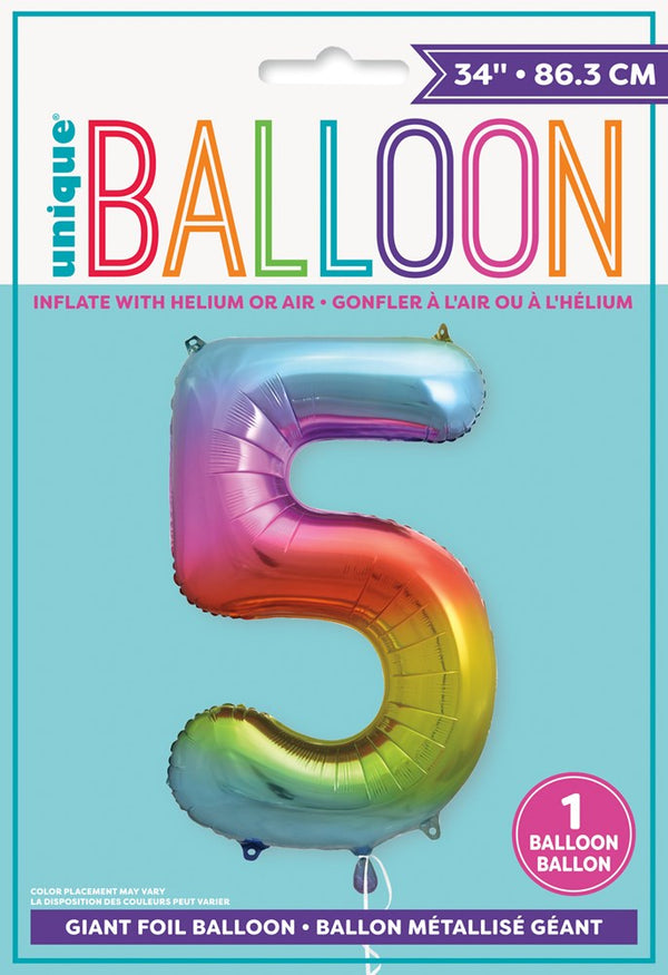 Jumbo Foil Number Balloon 34in Rainbow - 5