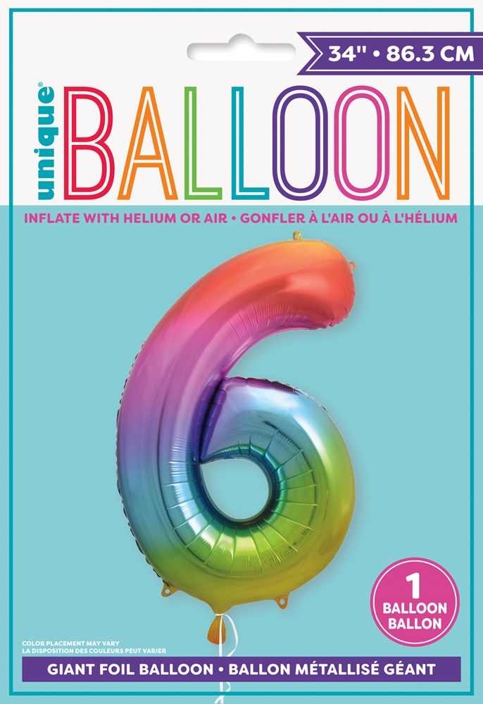 Jumbo Foil Number Balloon 34in Rainbow - 6