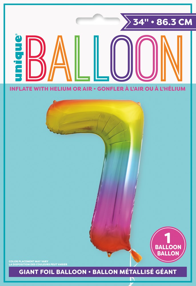 Jumbo Foil Number Balloon 34in Rainbow - 7