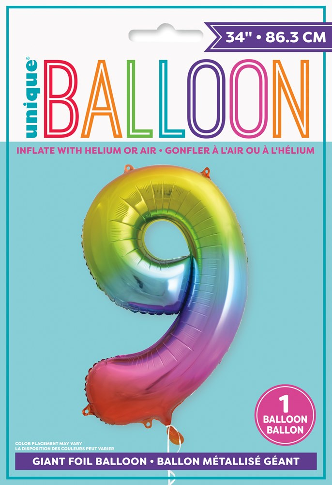 Jumbo Foil Number Balloon 34in Rainbow - 9