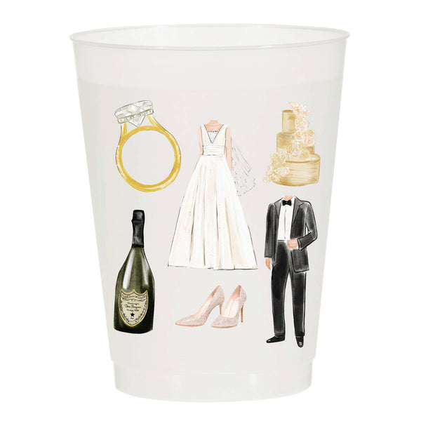 Wedding Collage Frosted Cups - Dress, Tux,Cake Ring