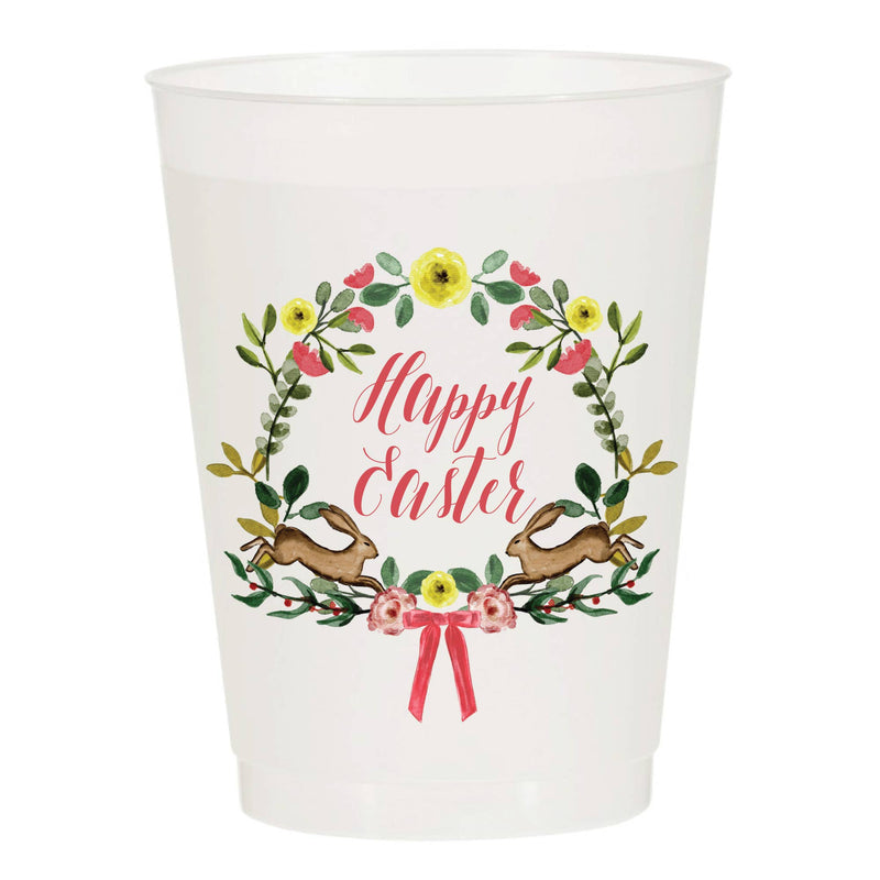 Happy Easter Floral Wreath Bunny Frosted Cups : Pack of 6
