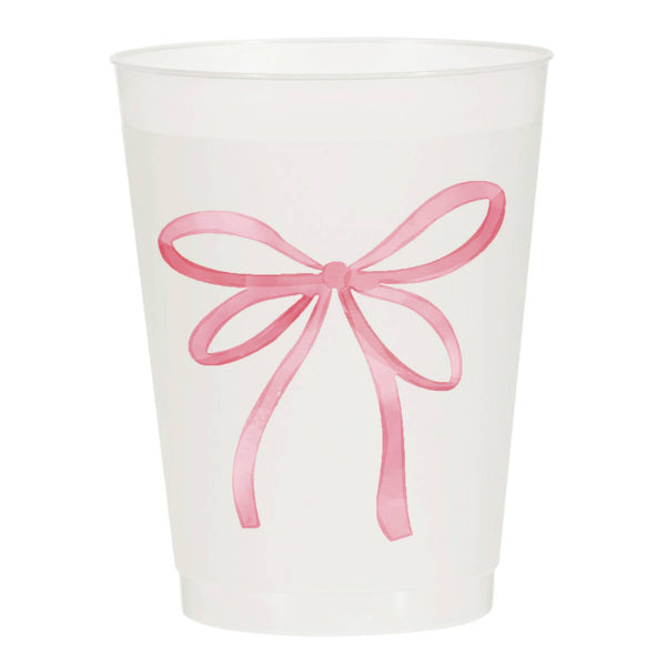 Pink Watercolor Bow Frosted Cups - Pack of 6