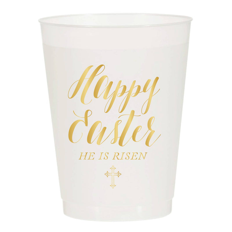 He Is Risen Gold Happy Easter Cross Frosted Cups - Pack of 6