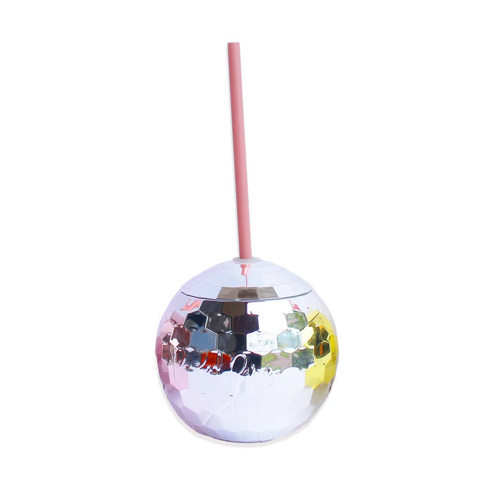 20oz Silver Disco Ball Glass with Lid and Straw (Each) – Mardi