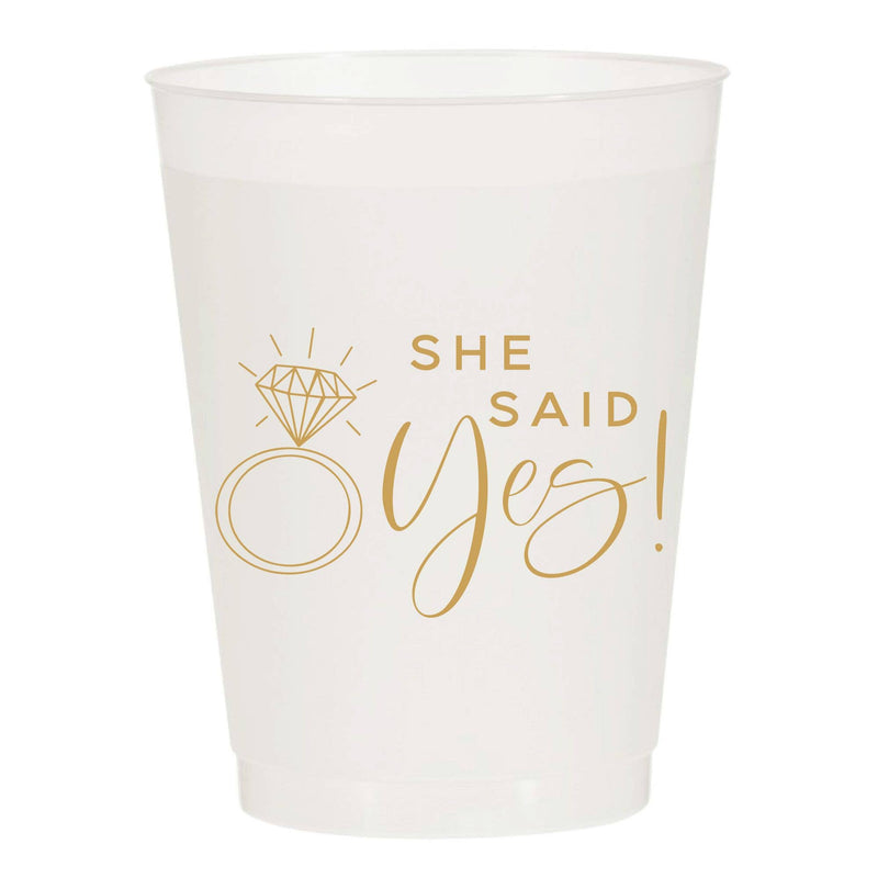 She Said Yes Ring Frosted Cups - Wedding: Pack of 6