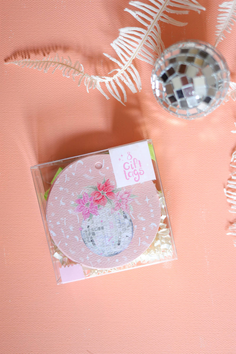 Disco Poinsettia Holiday Gift Tag Set